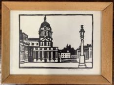 Anne E. Christopherson (British, b.1921), Royal Naval College, Greenwich, linocut, signed and