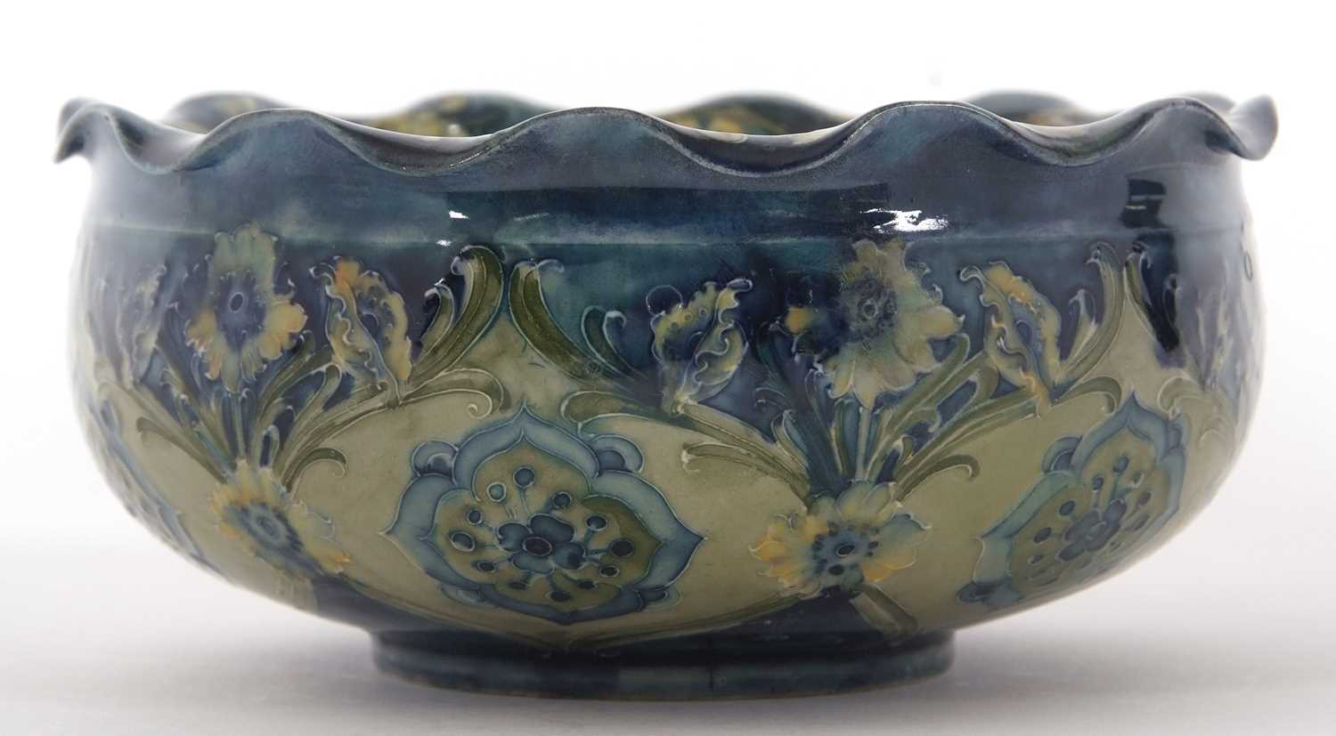 A Moorcroft Florian ware bowl made for Liberty with a Art Nouveau stylised floral design in green - Image 3 of 11