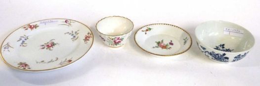 Group of porcelain wares, Worcester tea bowl, further bowl with printed design, floral plate and