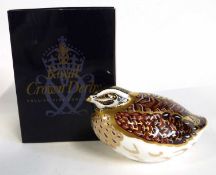 A Royal Crown Derby paperweight figure of a dappled quail in original box