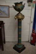 Large continental brass mounted pedestal and accompanying twin handled jardiniere, 140cm high