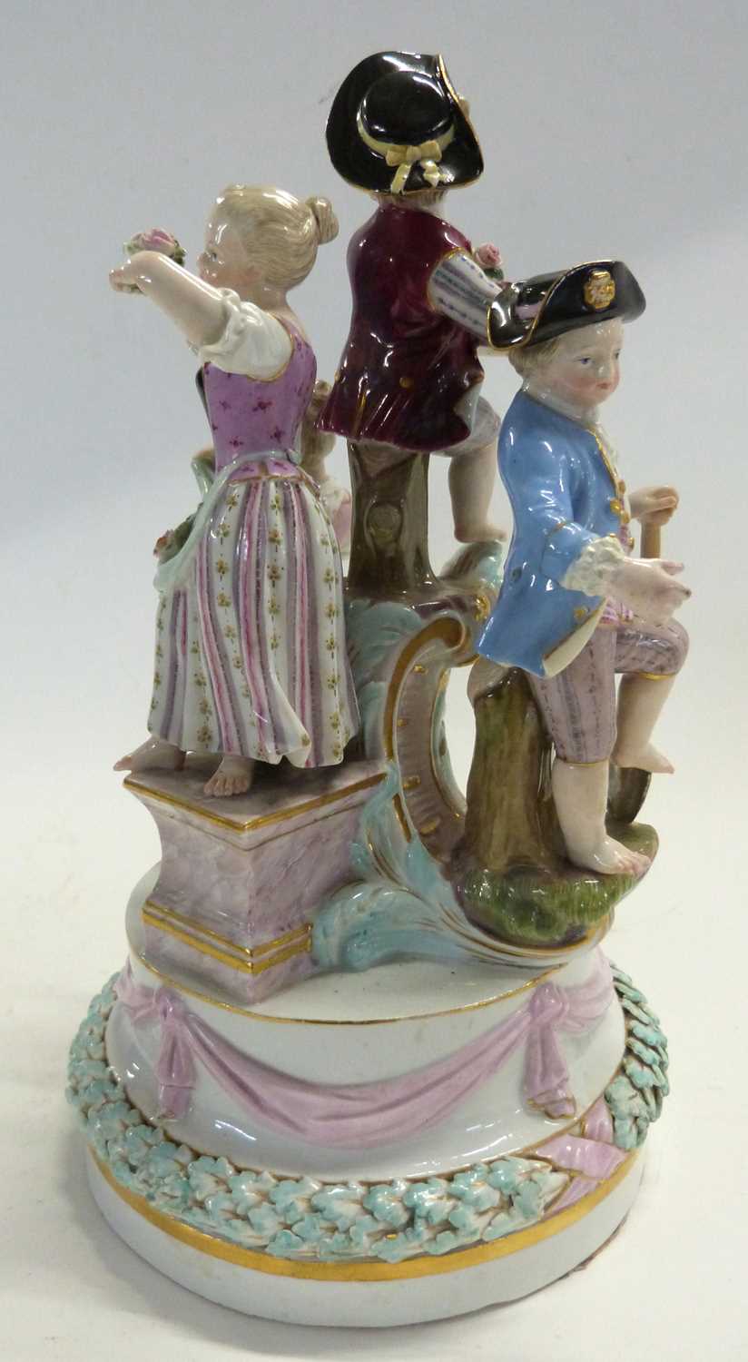 A19th Century Meissen group of children modelled as gardeners and flower sellers on circular base ( - Image 3 of 6