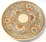 A large Crown Ducal charger by Charlotte Rhead with tube lined design, pattern number 4491, 36cm