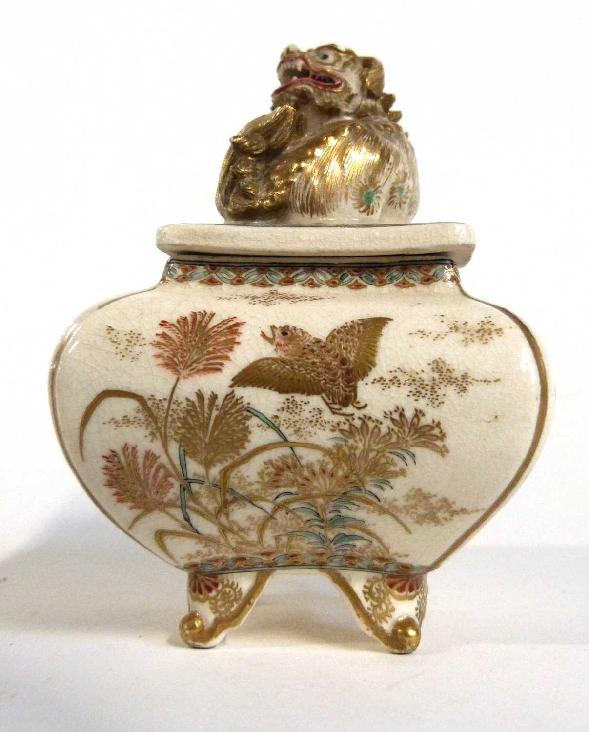 Japanese Satsuma small jar of quatrelobe form, the cover decorated with a dragon finial - Image 2 of 8