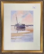 Kenneth Tidd (British, contemporary), Beached boats on the shoreline, watercolour, signed,
