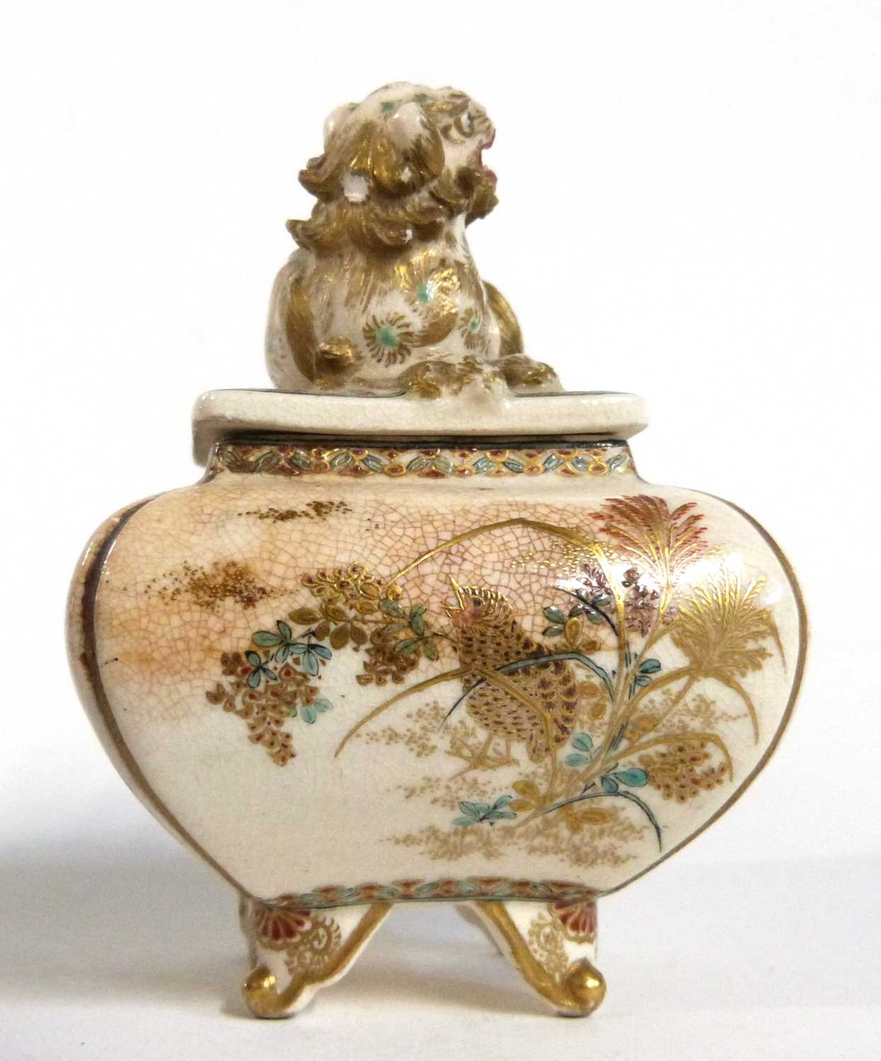 Japanese Satsuma small jar of quatrelobe form, the cover decorated with a dragon finial - Image 4 of 8