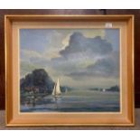 Frank Wass (British, 20th century), boating scene on the broads, oil on canvas, signed,19.5x24ins,