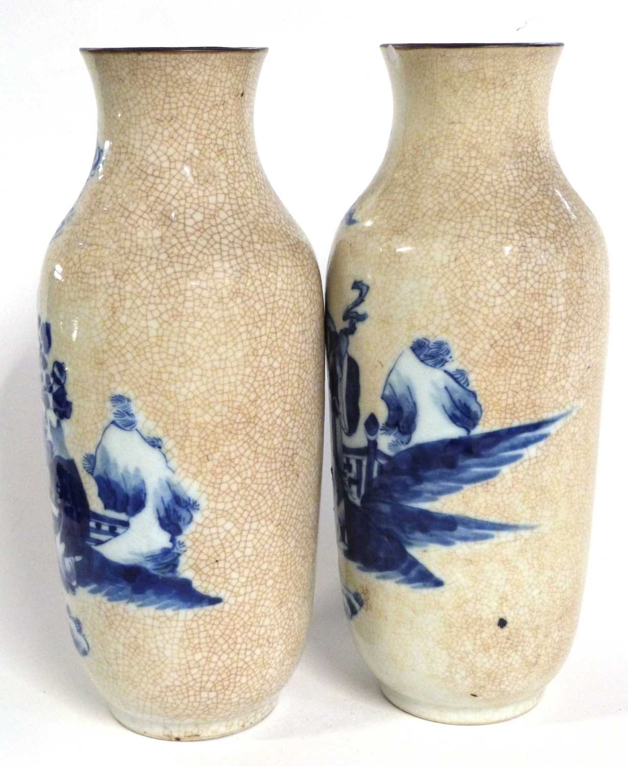 A pair of Chinese porcelain vases, late 19th Century of cylindrical form, the crackle ware ground - Image 5 of 7