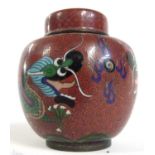 Cloisonne incense burner of globular form with pierced cover together with a small Cloisonne jar and