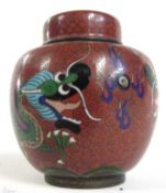 Cloisonne incense burner of globular form with pierced cover together with a small Cloisonne jar and