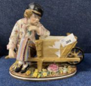 A late 19th Century John Bevington porcelain model of a gentleman holding a wheelbarrow