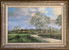 Clive Madgwick (British,1934-2005) Spring landscape, oil on canvas, signed, 49x74cm, framed.