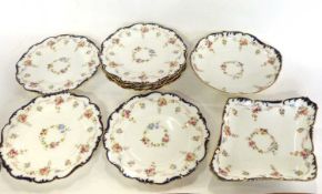 Quantity of Cauldon tea wares, all with printed floral designs within blue scroll borders,