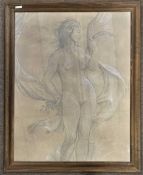 Glasgow school, circa 20th century, female nude study, pencil heigtened in white on paper,