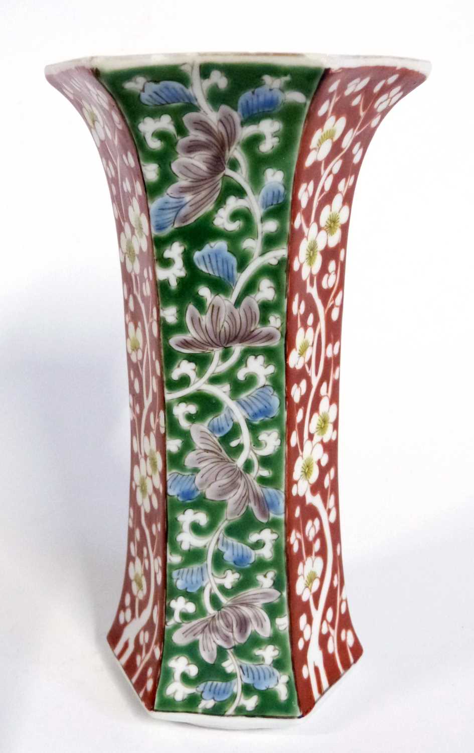 Chinese porcelain vase of tapered form with Famille Rose/Vert floral decoration, 18cm high, probably