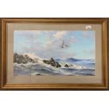 Norman Pellew (British, 20th century), 'A Cornish Seascape', oil on board, signed, 32x57cm, framed