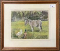Nancy Copper (British, 20th century), A scene depicting a donkey and ducks, pastel, signed, 8x10.