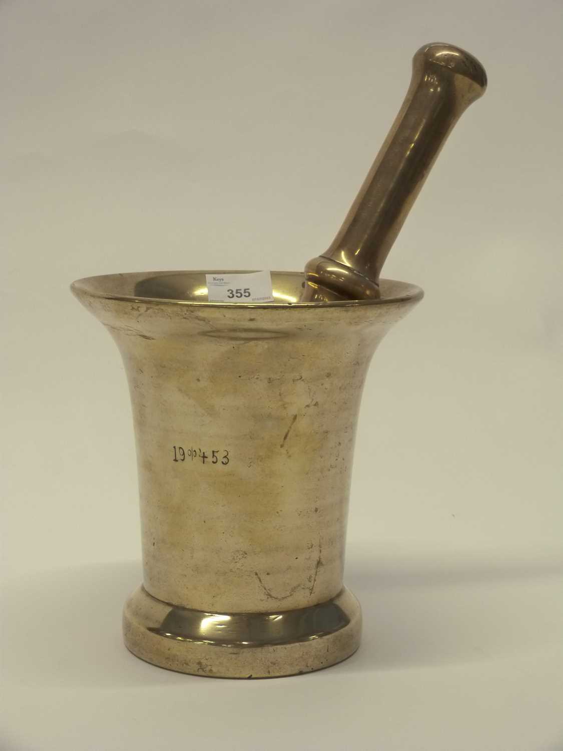 Large heavy brass mortar and pestle