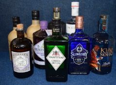 Nine bottles of gin to include Hendricks, Whitely Neil, Bathtub, King Soho and others, (9)