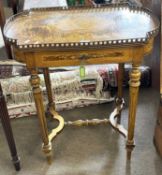 Late 19th Century French side table with galleried top over a single drawer and turned and fluted