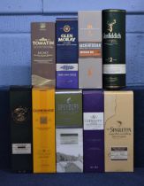 Nine bottles of whisky to include Glenfiddich, Glen Moray, Tomatin, Dufftownh, Auchentoshan,