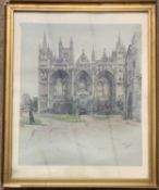 Cecil Aldin (British,1870-1935) Peterborough Cathedral, lithograph, 39x40cm, framed and glazed