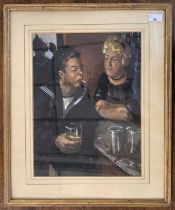 William Dring RA (1904-1990) Interior bar scene depicting a smoking sailor and barmaid, signed and