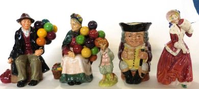 Quantity of mainly Royal Doulton ceramics, Balloon Man and Lady, Christmas Morn and also a Beswick