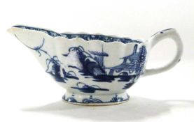 A Bow porcelain butter boat with blue and white design