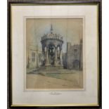Marjorie C.Bates RA (1882-1962), 'The Fountain Trinity College Cambridge', graphite heightened
