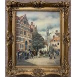 Continental School, 20th century, busy market place scene, oil on canvas, indisitinctly signed,