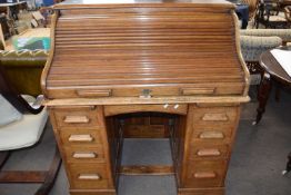 Early 20th Century oak roll top twin pedestal desk, 107cm wide, 67cm deep, 118cm high