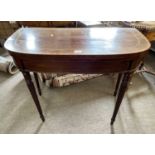 Georgian mahogany and cross banded card table of D form fitted with a baize lined interior, raised