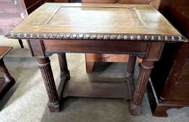 Late 19th Century mahogany centre table, raised on fluted column form legs, 100cm wide
