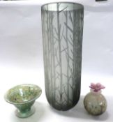 Studio Glass vase with design of branches together with a small Loetz style bowl with mottled