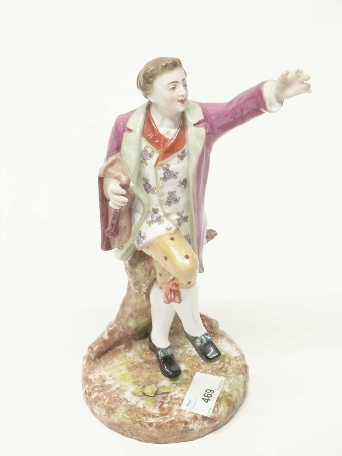 Two Meissen style figures of musicians coloured in Meissen style with impressed numerals to base and - Image 2 of 3