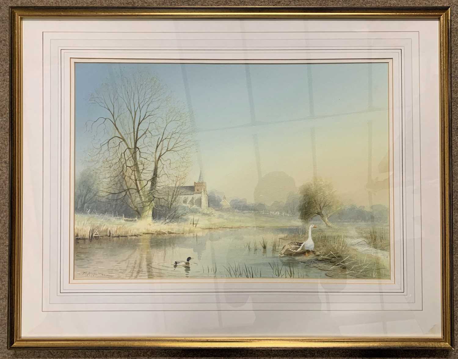 Peter Metcalf (British,1944-2004), Tranquil river scene in winter, watercolour, signed and dated '