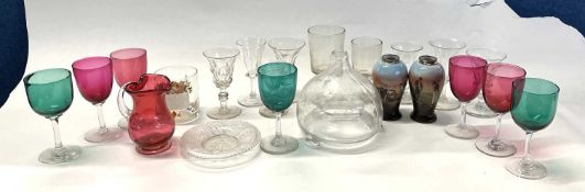 A group of glass wares including 19th Century glasses, a small Gladstone commemorative dish, two