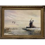 Arthur A. Pank (British, 20th century), 'Broadland in Winter', oil on board, signed, 29.5x52cm,