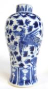 19th Century Chinese porcelain vase, the baluster body with blue and white decoration in Kangxi