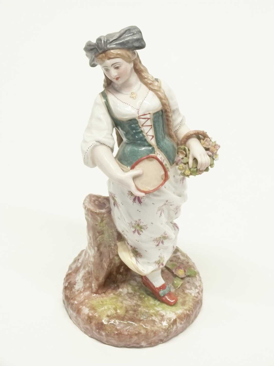 Two Meissen style figures of musicians coloured in Meissen style with impressed numerals to base and - Image 3 of 3