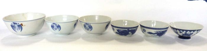 Quantity of Chinese porcelain bowls all with blue and white decoration