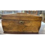 19th Century rosewood sarcophagus formed tea caddy with hinged lid opening to an interior with two