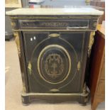 A 19th Century French ebonised and gilt metal mounted side or pier cabinet with grey marble top over