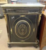 A 19th Century French ebonised and gilt metal mounted side or pier cabinet with grey marble top over