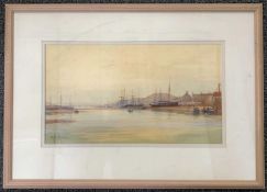 G.H.Griffiths (British, 20th century), Harbour scene, watercolour, signed, 22x40cm, framed and