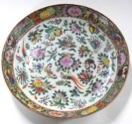 Cantonese porcelain dish with polychrome decoration of flowers and butterflies and birds amongst