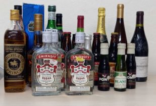 A mixed quantity of wines and spirits to include Highland Prince whisky, Captain Morgan, Smirnoff,