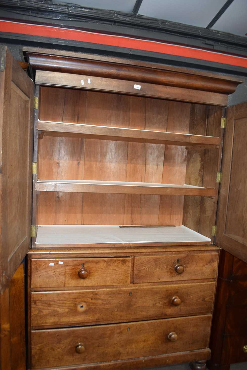 Victorian oak linen press cupboard with top section with two panelled doors and three interior - Image 2 of 2