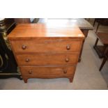 A Victorian mahogany chest of three drawers, fitted with turned knob handles, 87cm wide